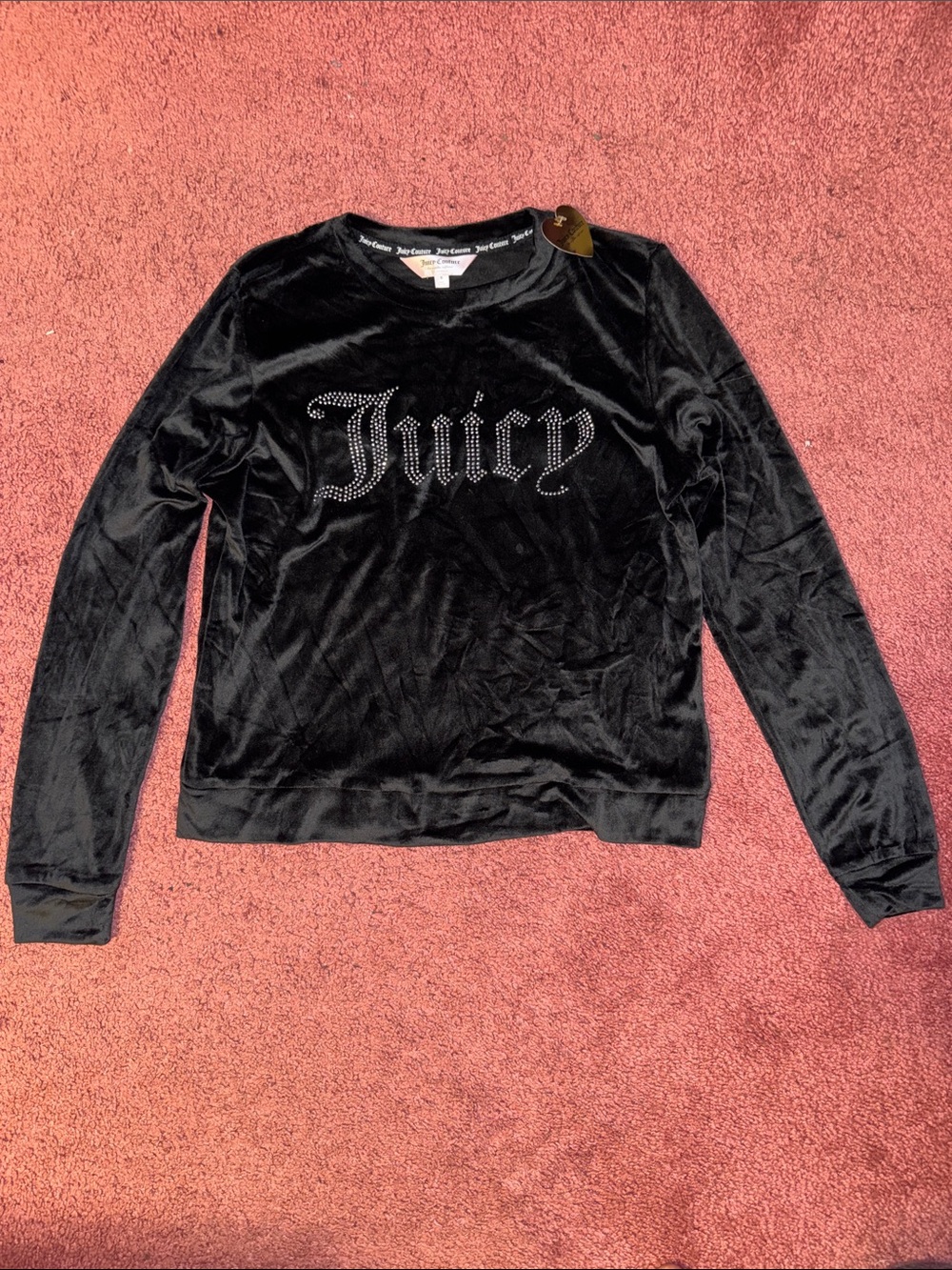 Juicy Couture Black Velour Pajama Set with Rhinestone Detail